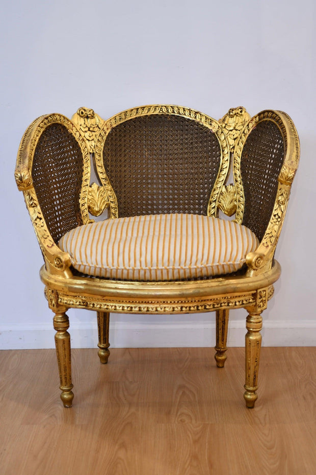 Antique Louis XVI Gold Leaf Cane Chair