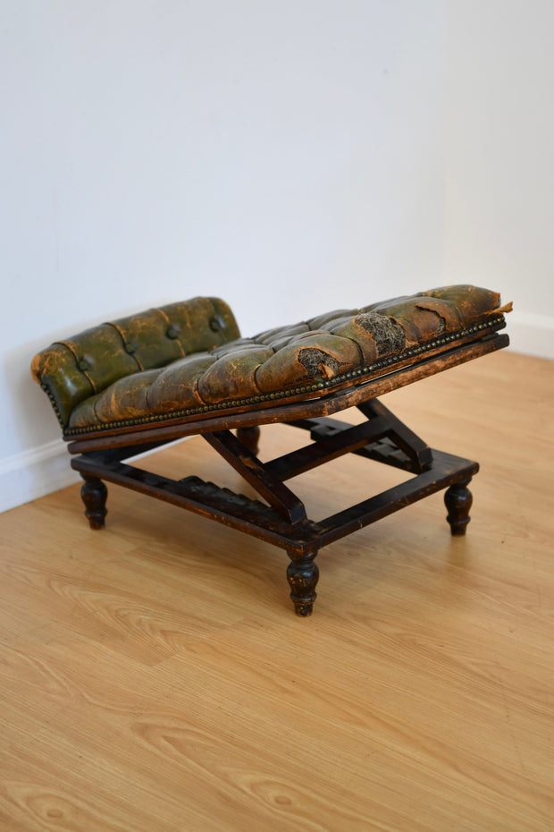 Antique Leather Footstool with Adjustable Base