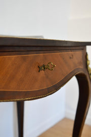 French Inlaid Bronze Mounted Marble Top Writing Desk