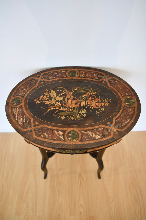 Antique Continental Marquetry Inlaid Side Table