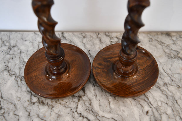 Indian Wood and Brass Candlestick