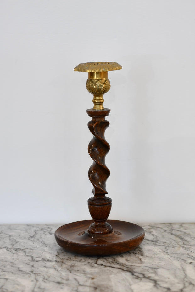 Indian Wood and Brass Candlestick