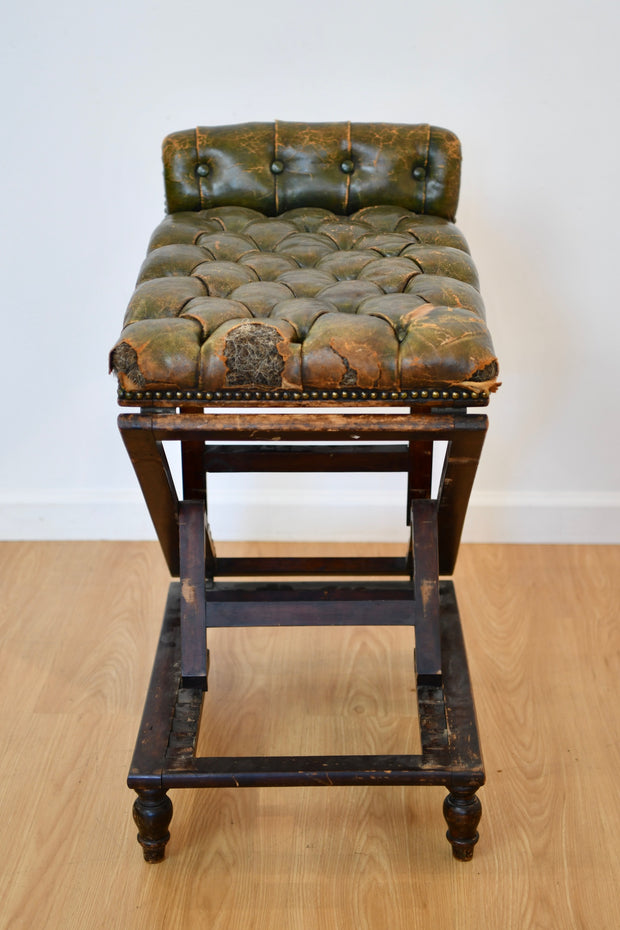 Antique Leather Footstool with Adjustable Base