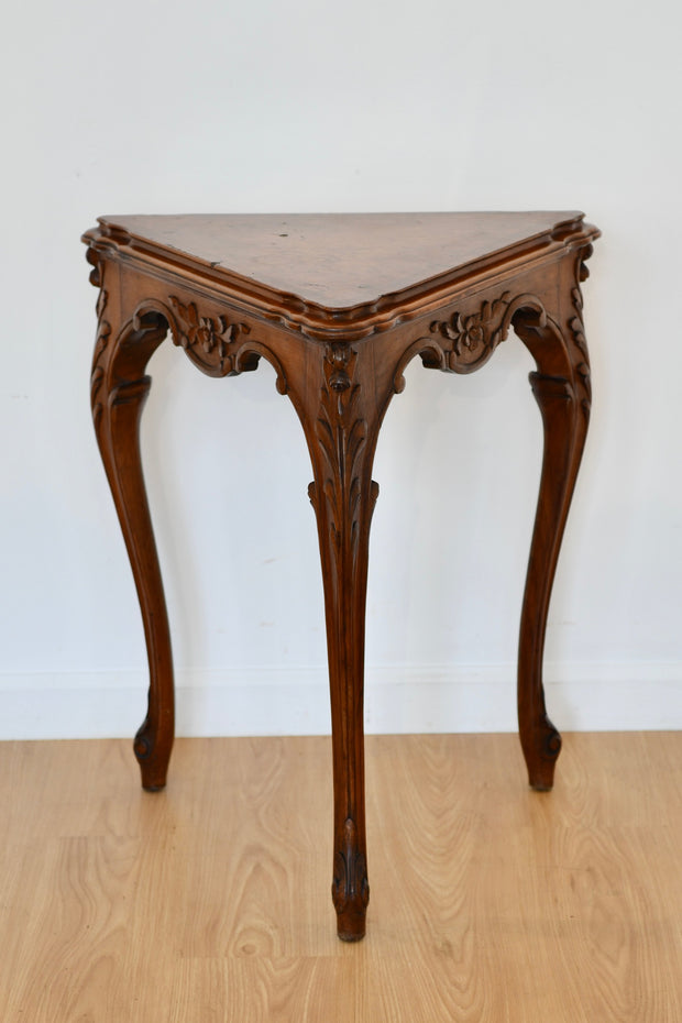 Inlaid Burled Top Triangle Table