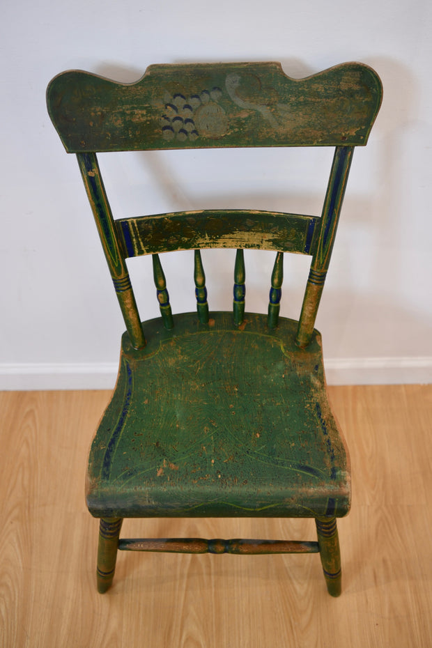 Pennsylvania Green Painted Half Spindle Back Seat Chair