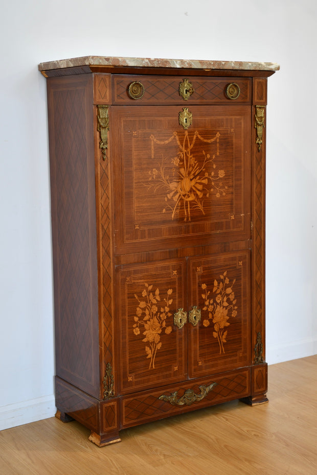 Louis XVI-Style Inlaid Secretaire Abattant