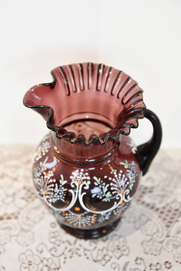 Bohemian Ruffled Glass Pitcher