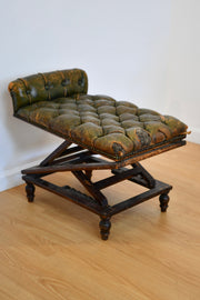 Antique Leather Footstool with Adjustable Base