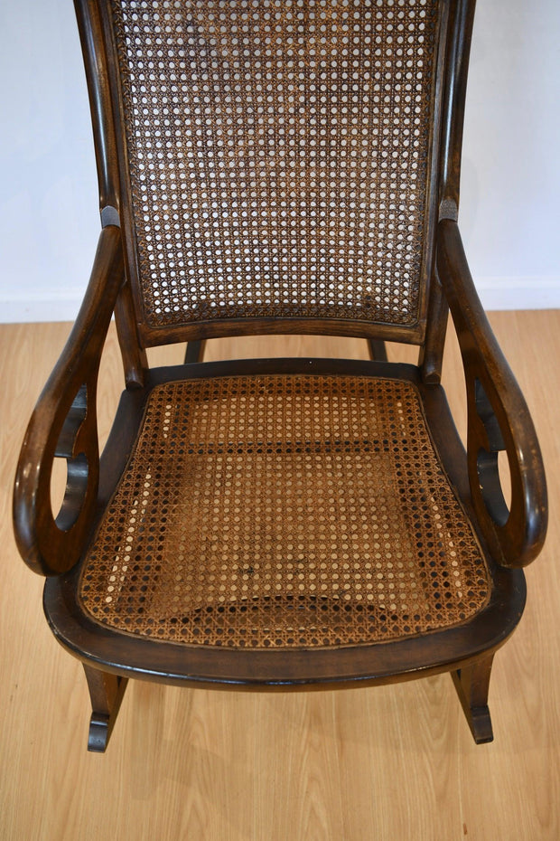 Antique American Caned Rocking Chair