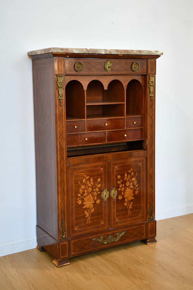 Louis XVI-Style Inlaid Secretaire Abattant