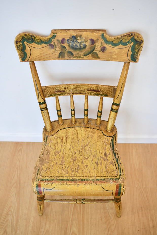 Pennsylvania Painted Half Spindle Back Plank Seat Chair