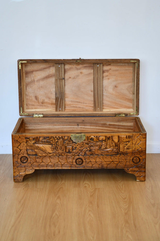 Carved Asian Camphor Lined Trunk