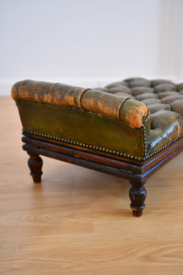 Antique Leather Footstool with Adjustable Base