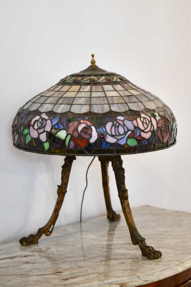Tripod Bronze & Stained Glass Lamp