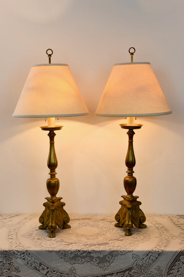 Italian Baroque Style Brass Altar Stick Lamp