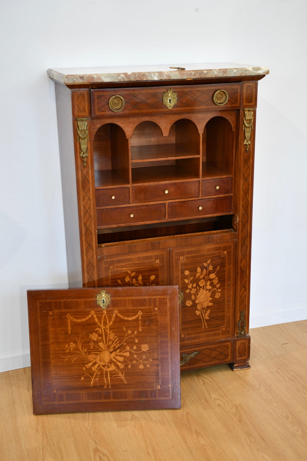 Louis XVI-Style Inlaid Secretaire Abattant