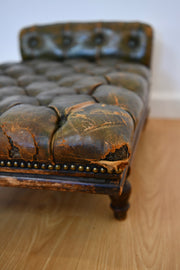 Antique Leather Footstool with Adjustable Base