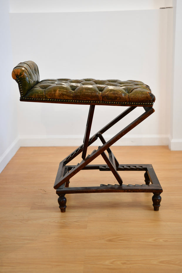 Antique Leather Footstool with Adjustable Base