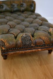 Antique Leather Footstool with Adjustable Base