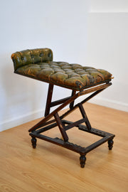 Antique Leather Footstool with Adjustable Base