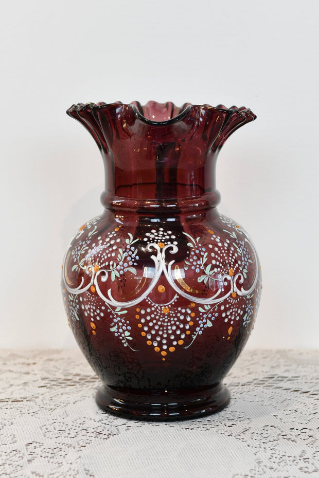 Bohemian Ruffled Glass Pitcher