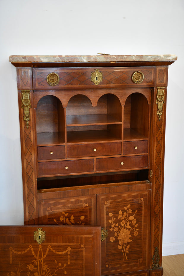 Louis XVI-Style Inlaid Secretaire Abattant