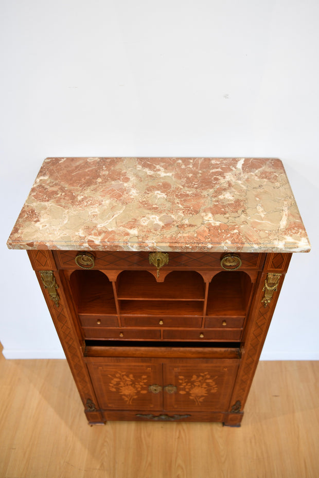 Louis XVI-Style Inlaid Secretaire Abattant