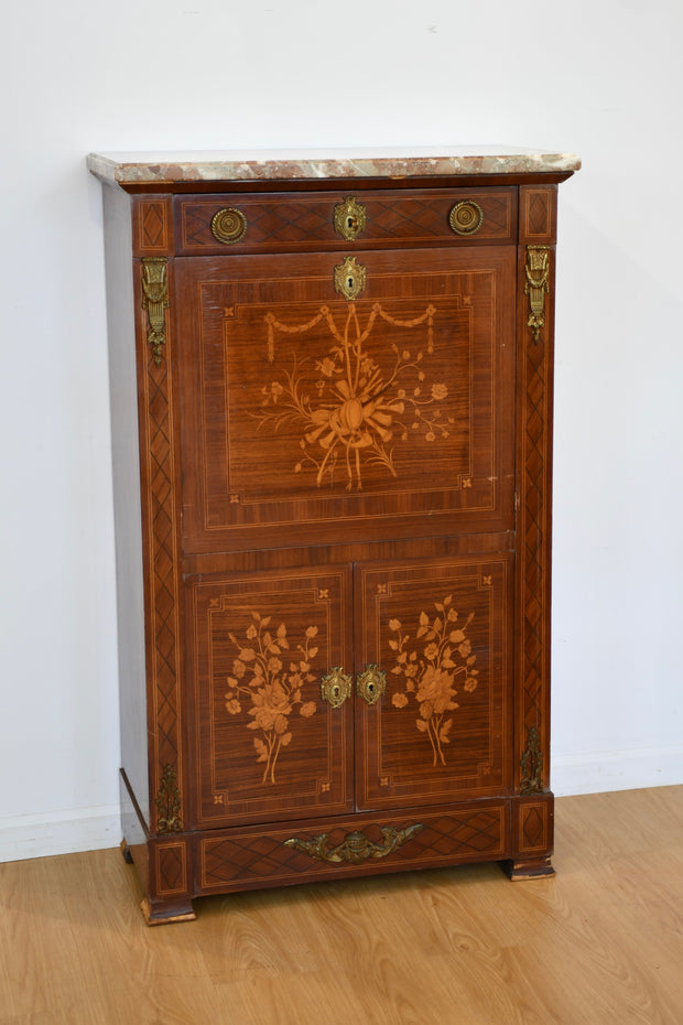 Louis XVI-Style Inlaid Secretaire Abattant