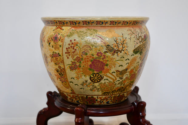 Japanese Royal Satsuma Fish Bowl on Stand