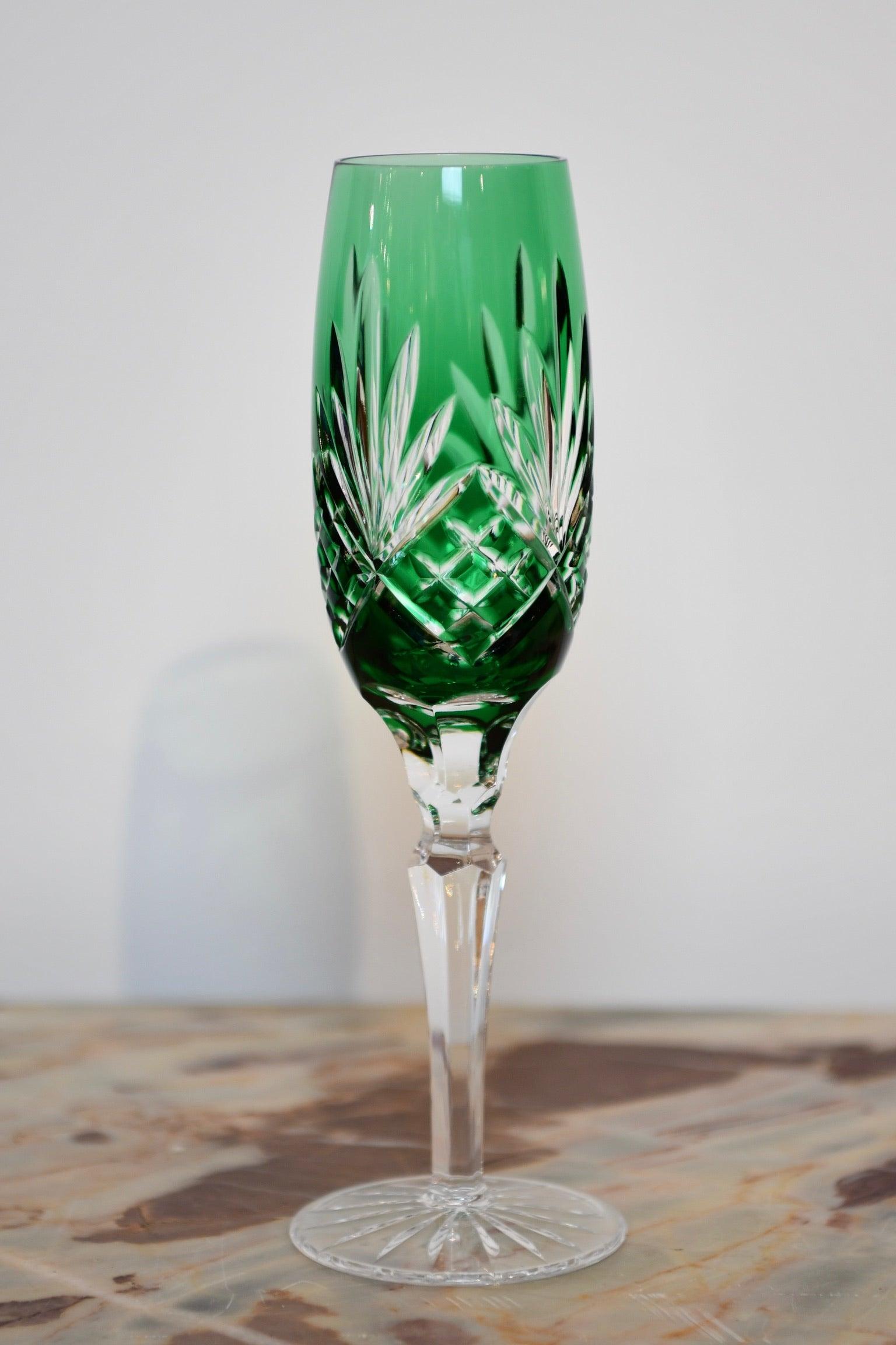 Bohemian Crystal Set of Eight Champagne Flutes with Ball Stems