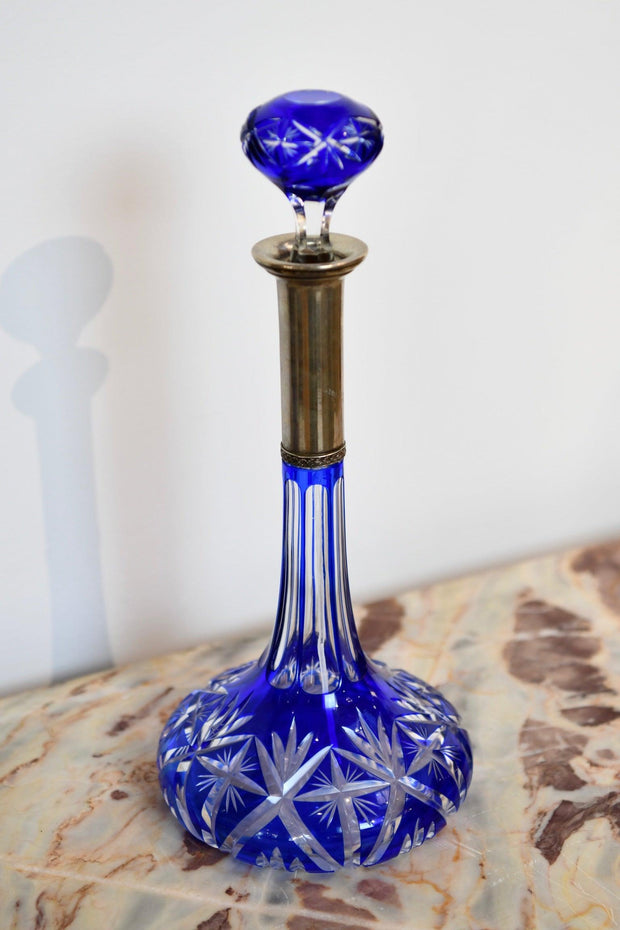 Antique Blue Cut to Clear Decanter