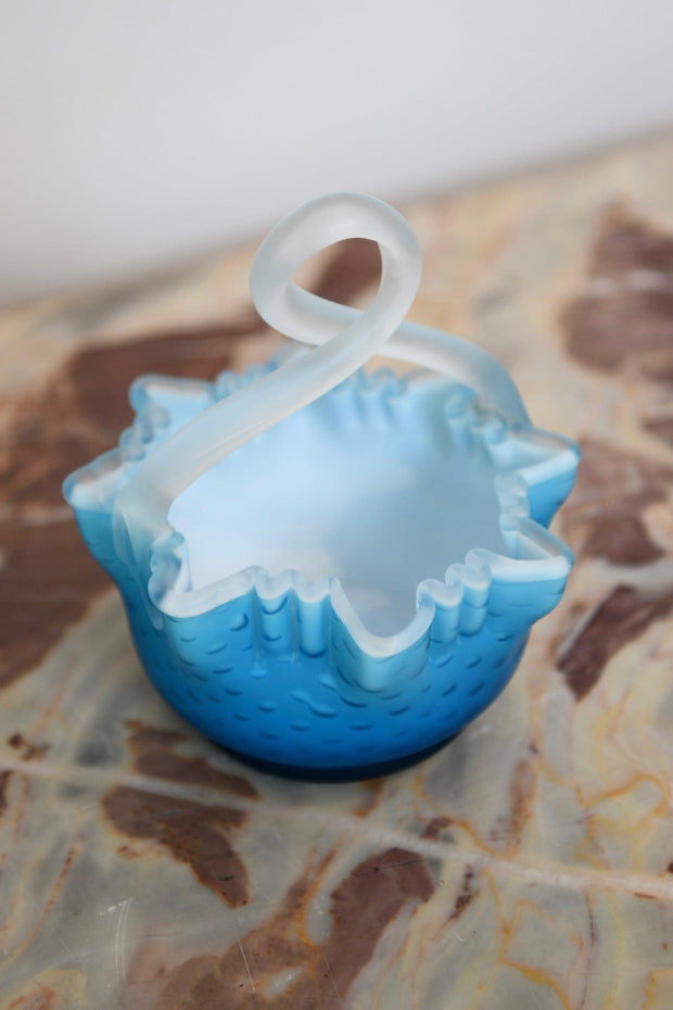 Ruffled Satin Art Glass Basket - Small