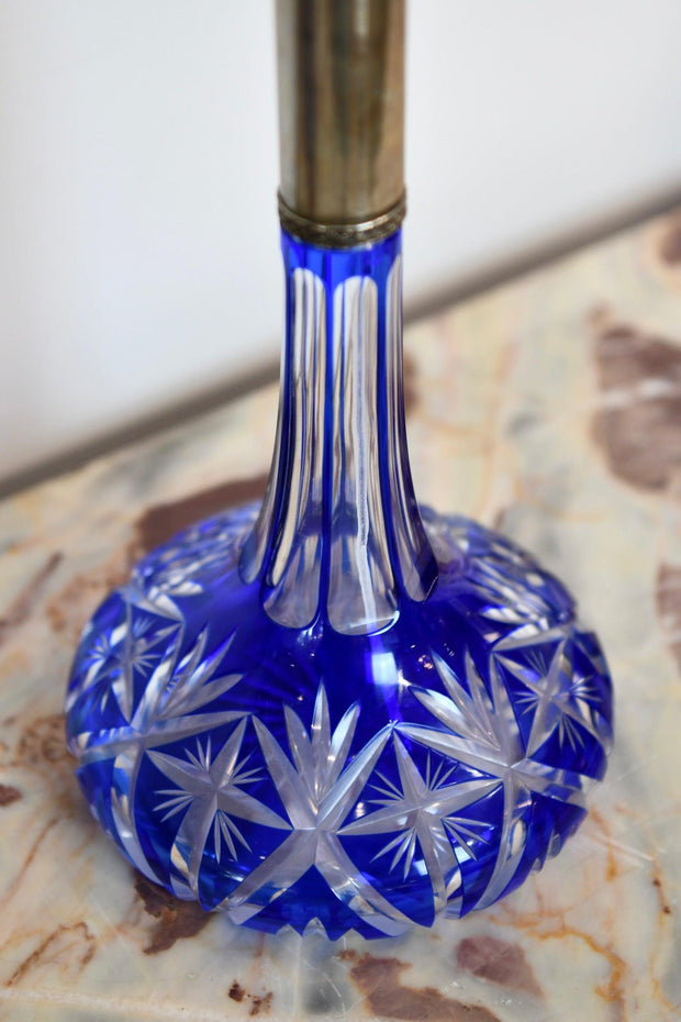 Antique Blue Cut to Clear Decanter