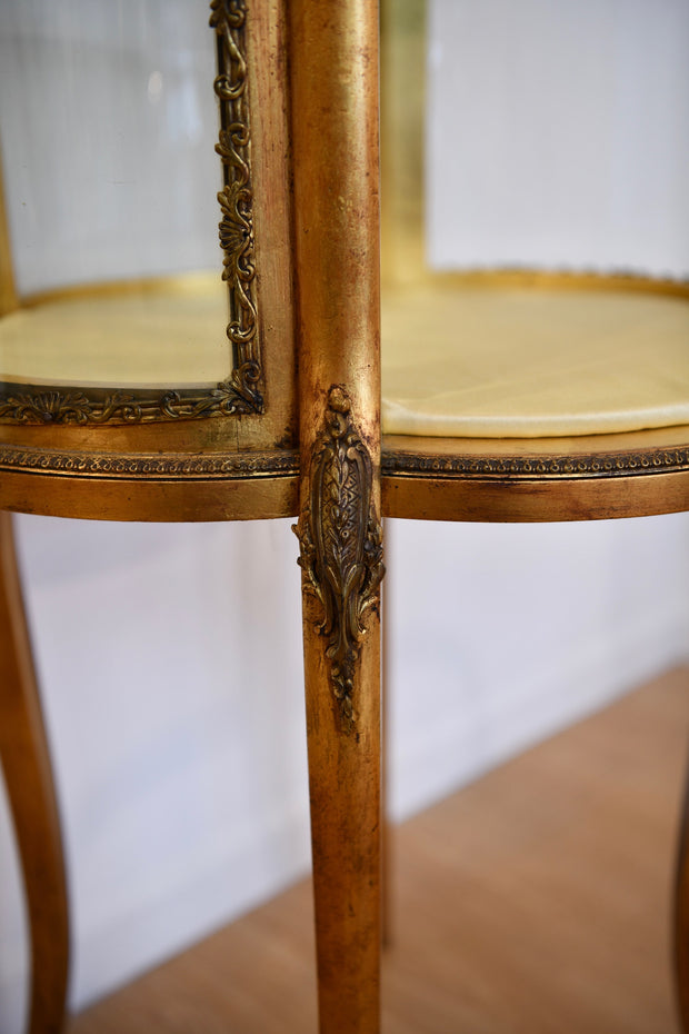 Antique Louis XV Style Gilt Curved Glass Curio