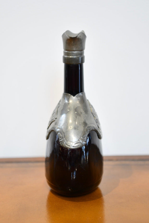 Black Glass and Pewter Decanter