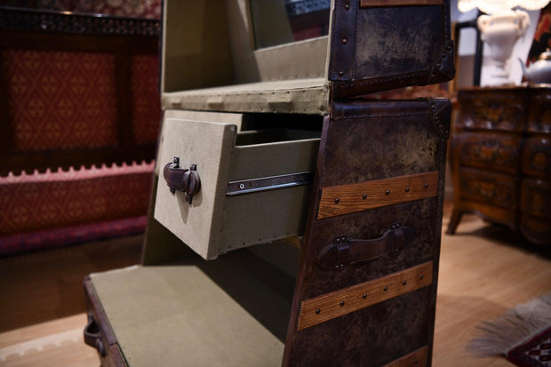 Leather and Cowhide Veneered Vanity Trunk