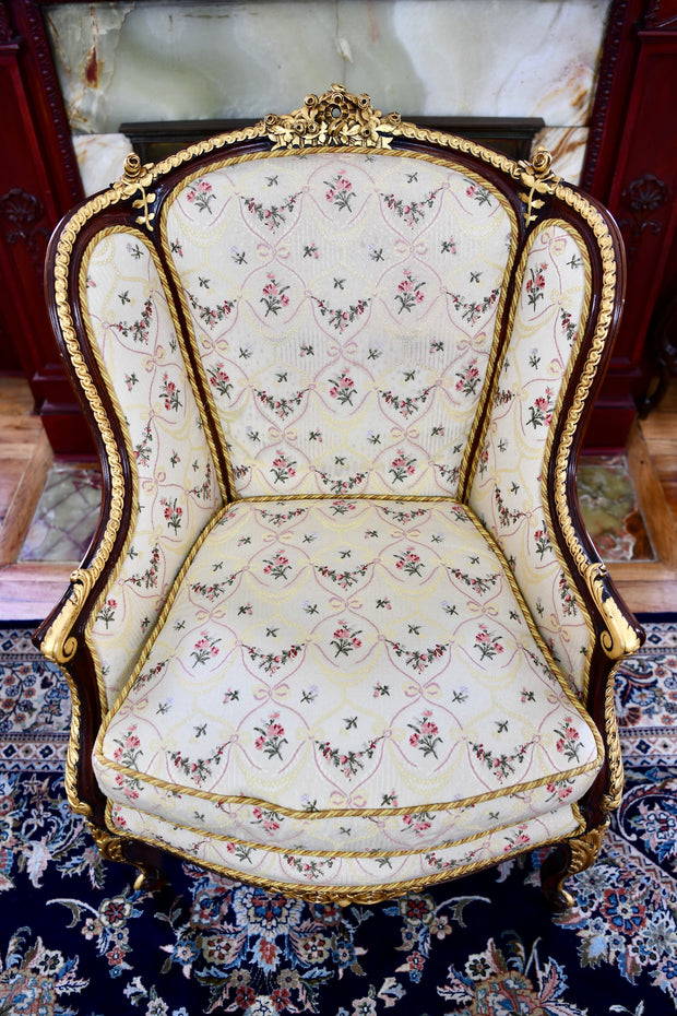 French louis xv gilt bergere arm chair