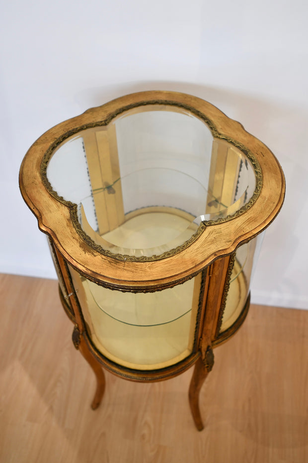 Antique Louis XV Style Gilt Curved Glass Curio