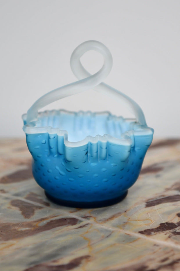 Ruffled Satin Art Glass Basket - Small