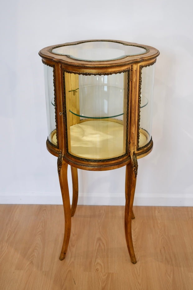 Antique Louis XV Style Gilt Curved Glass Curio