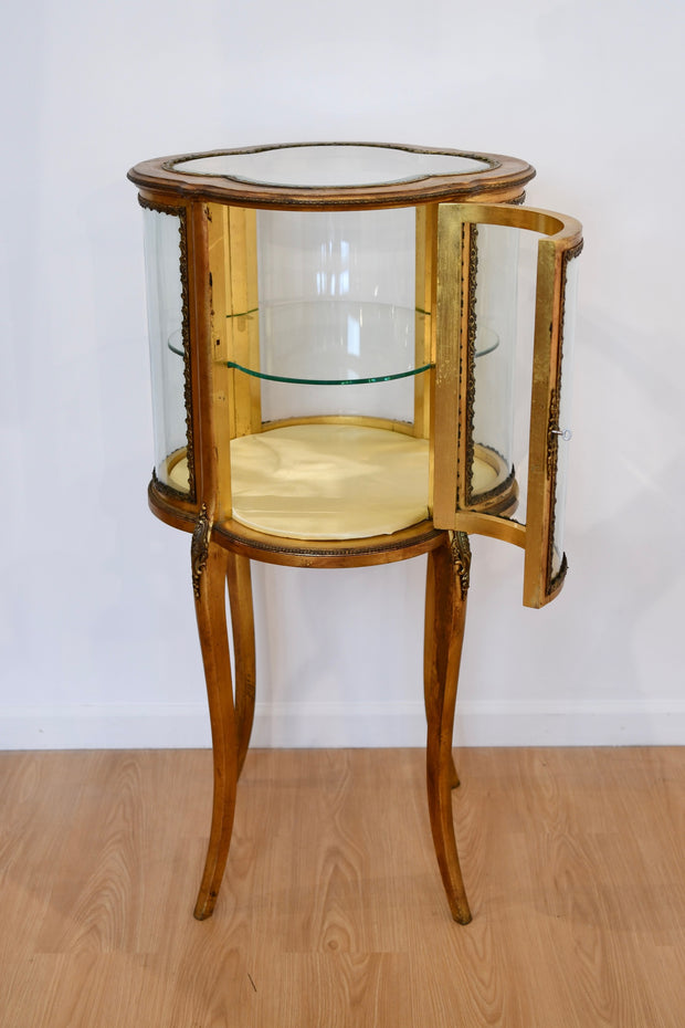 Antique Louis XV Style Gilt Curved Glass Curio