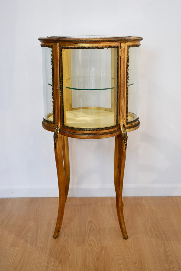 Antique Louis XV Style Gilt Curved Glass Curio
