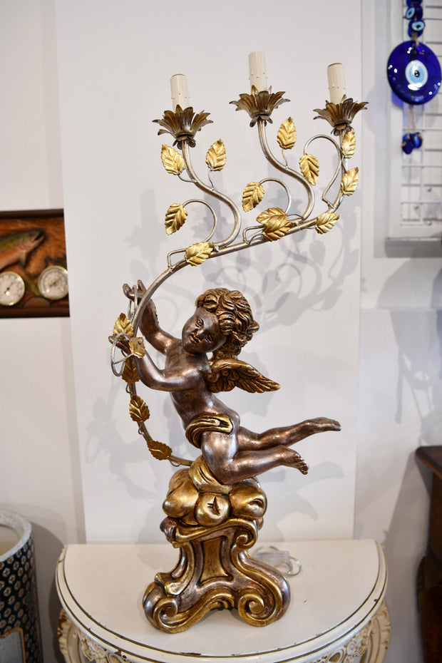 Carved Putti Table Lamp