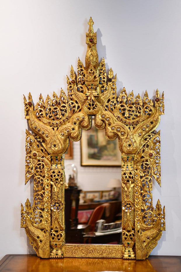Southeast Asian Carved Giltwood Mirror