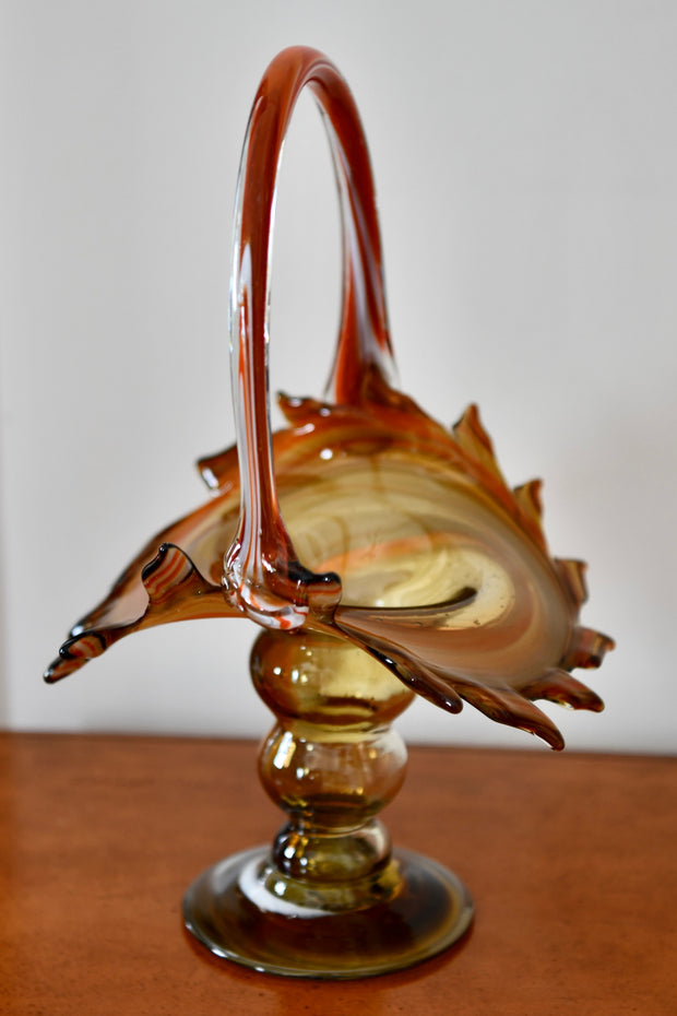 Venetian-Style Glass Basket Vase