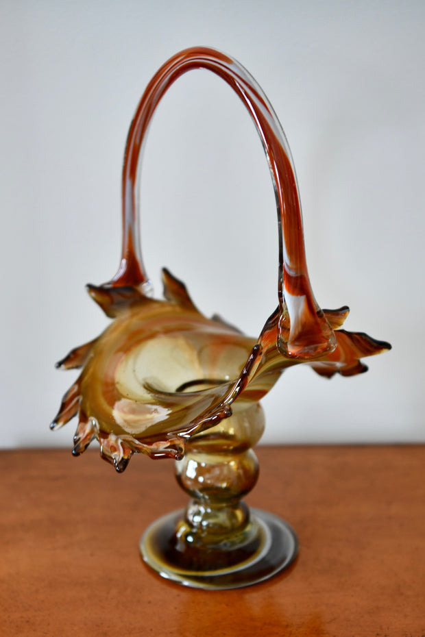 Venetian-Style Glass Basket Vase
