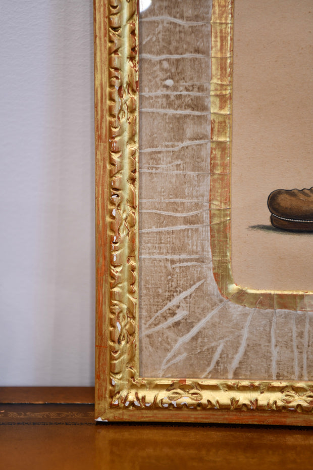 Antique Hand Colored & Painted Over Boot Print