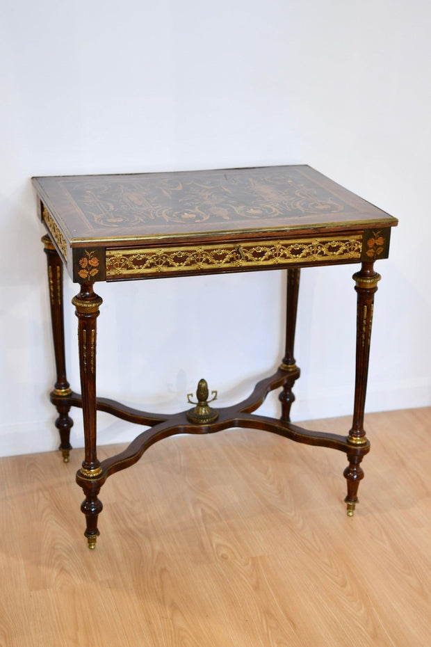 Louis XVI-Style Marquetry Inlaid Writing Table