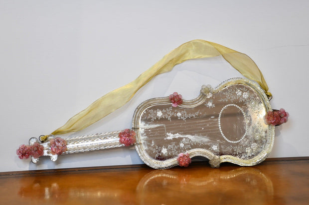 Venetian Acid Etched Glass Violin Form Mirror